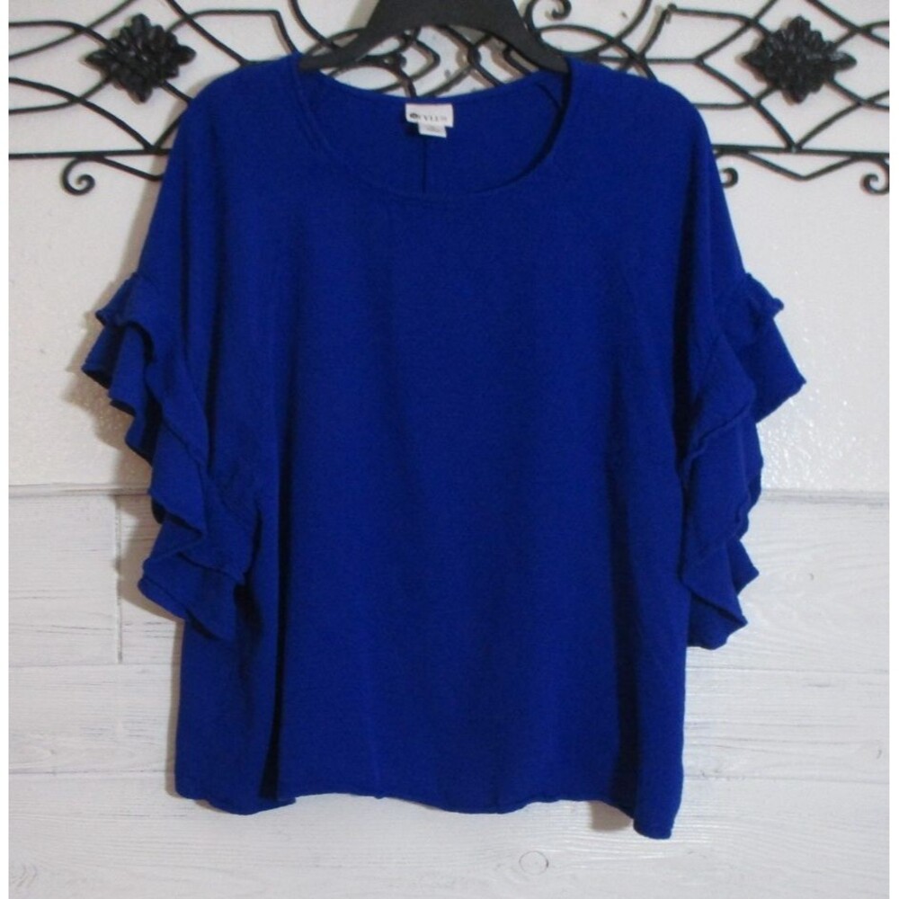Stylus Women's Top Size XL Blue Short Sleeve Round Neck Blouse